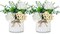 Table Decor Artificial Flowers Vase Small Fake Flower White Arrangement 2pcs Floral Arrangement for Tables centerpieces Kitchen Dining Room Decorations Faux Flower in Vase Silk Roses